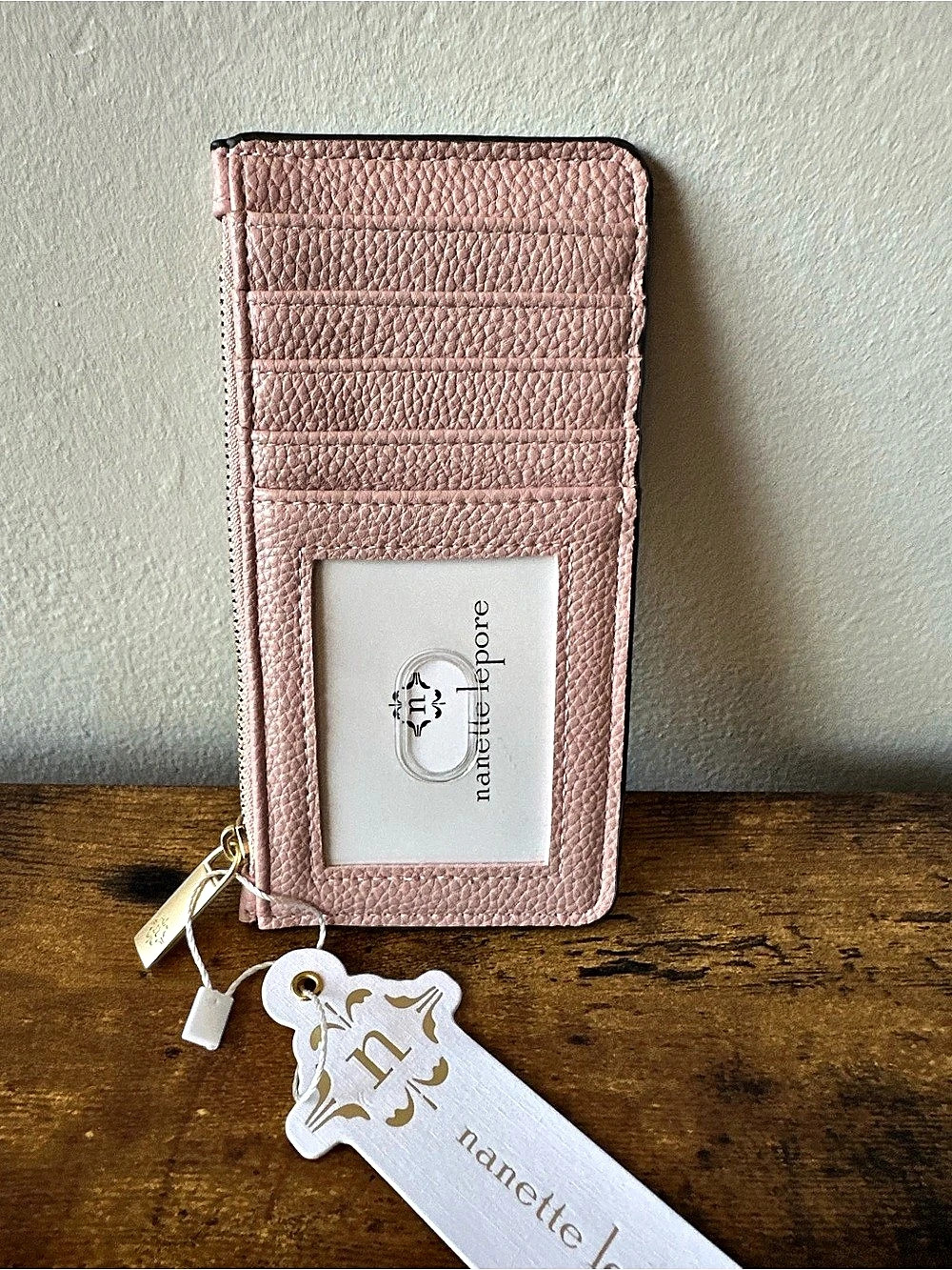 Nanette Lepore Pink Faux Leather Card Holder Wallet With Slim Zipper Pocket NWT